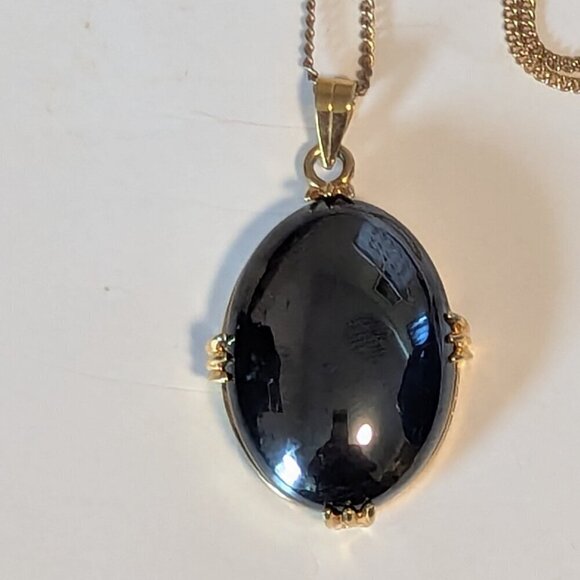 NWT Hematite Gold Tone Pendant Necklace Oval Faceted Gemstone New in Box - Picture 8 of 9